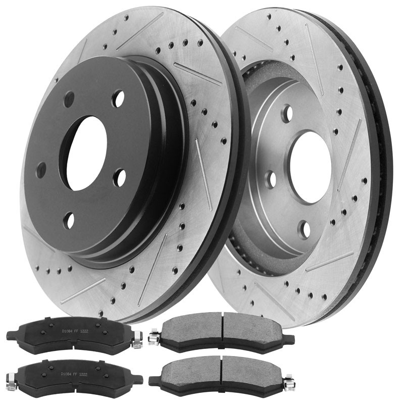 Front Drilled Brake Rotors Ceramic Pads for 2006-18 Dodge Ram 1500 5 LUG FL L16