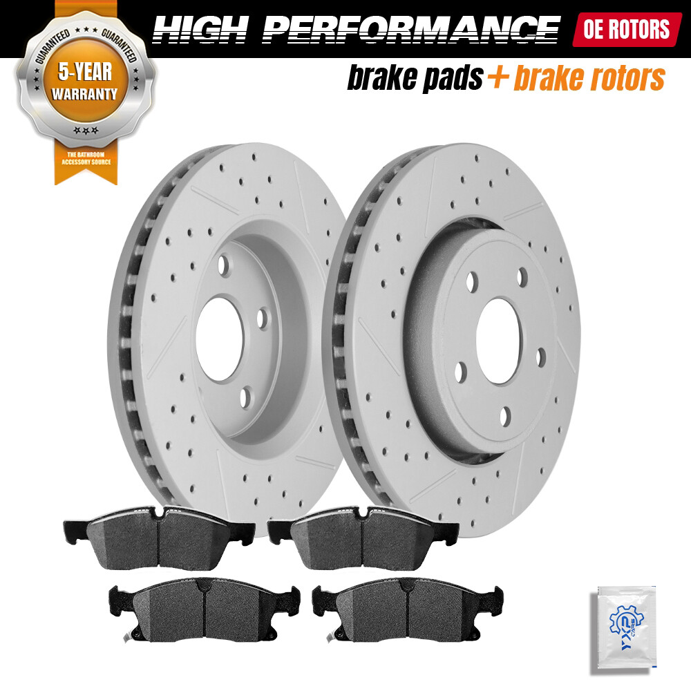 Front Drilled Rotor + Brake Pad for Jeep Grand Cherokee 2011-2020 Dodge Durango
