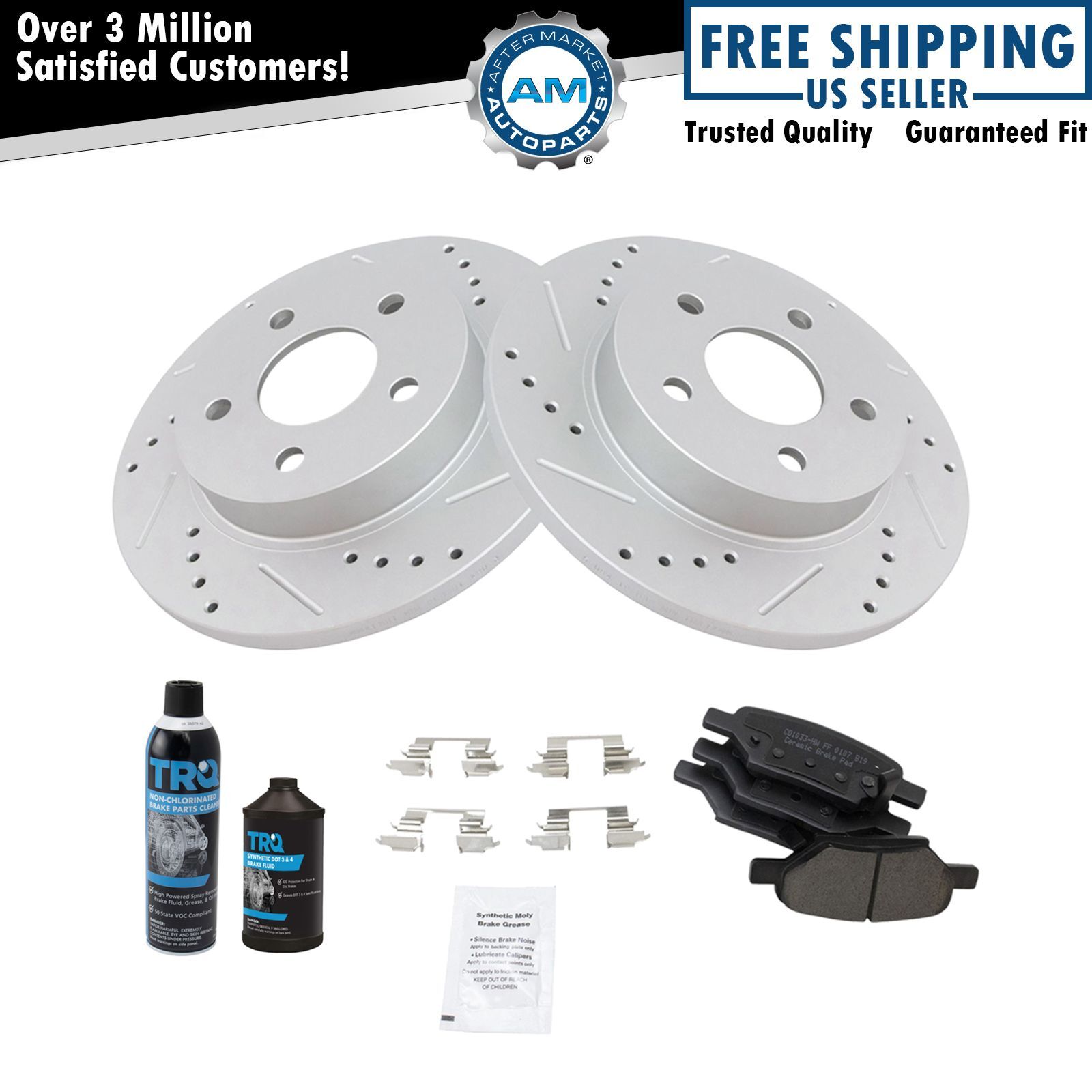 Rear Ceramic Brake Pad Performance Disc Rotor Kit w/Chemicals