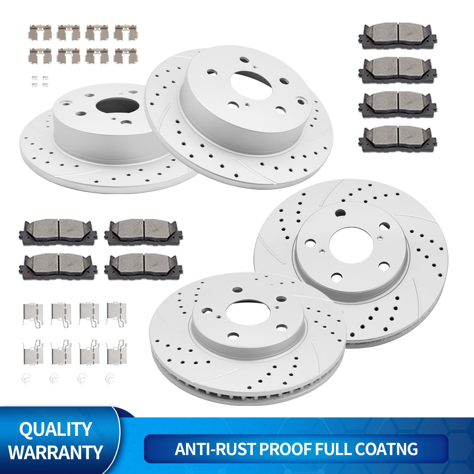 275mm Front and Rear Drilled Rotors and Brake Pads Kit Fit for 06-18 Toyota Rav4
