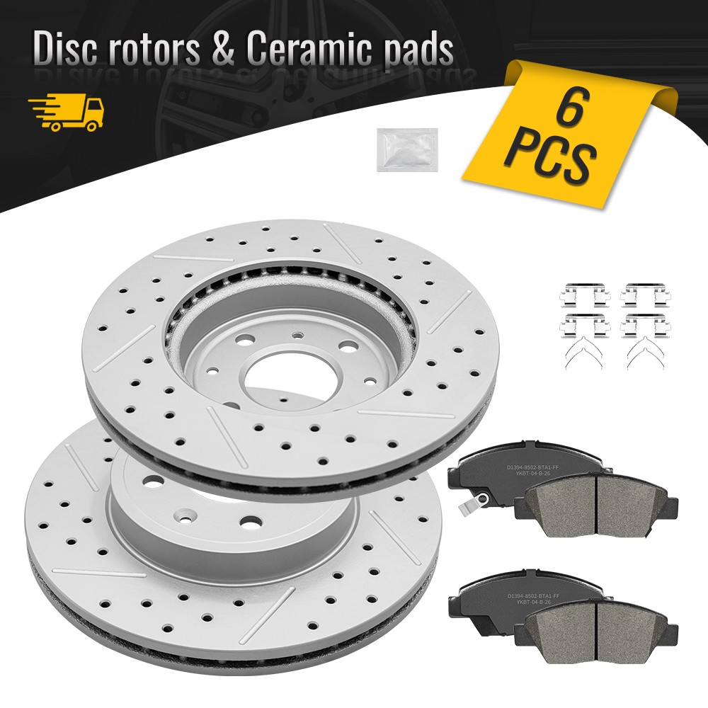 Front Disc Brake Rotors And Ceramic Pads Set for Honda Fit 2015-2020 L4 1.5L