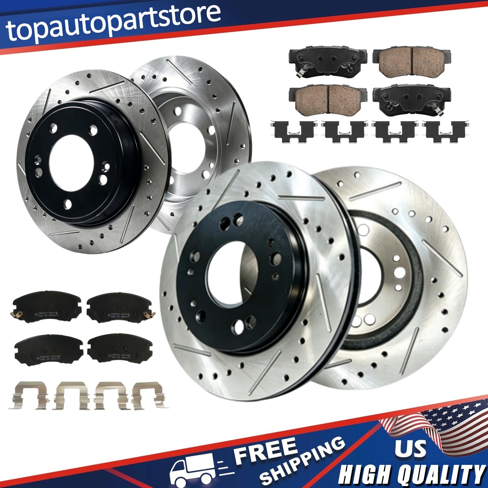 Front Rear Drilled Disc Brake Rotors Ceramic Brake Pads for 2009 2010 Elantra