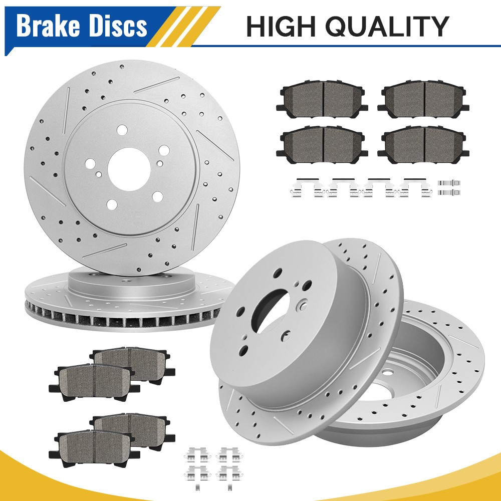 Front Rear Drilled Rotor Brake Pads for Lexus RX330 RX350 RX400h Toyota Highland