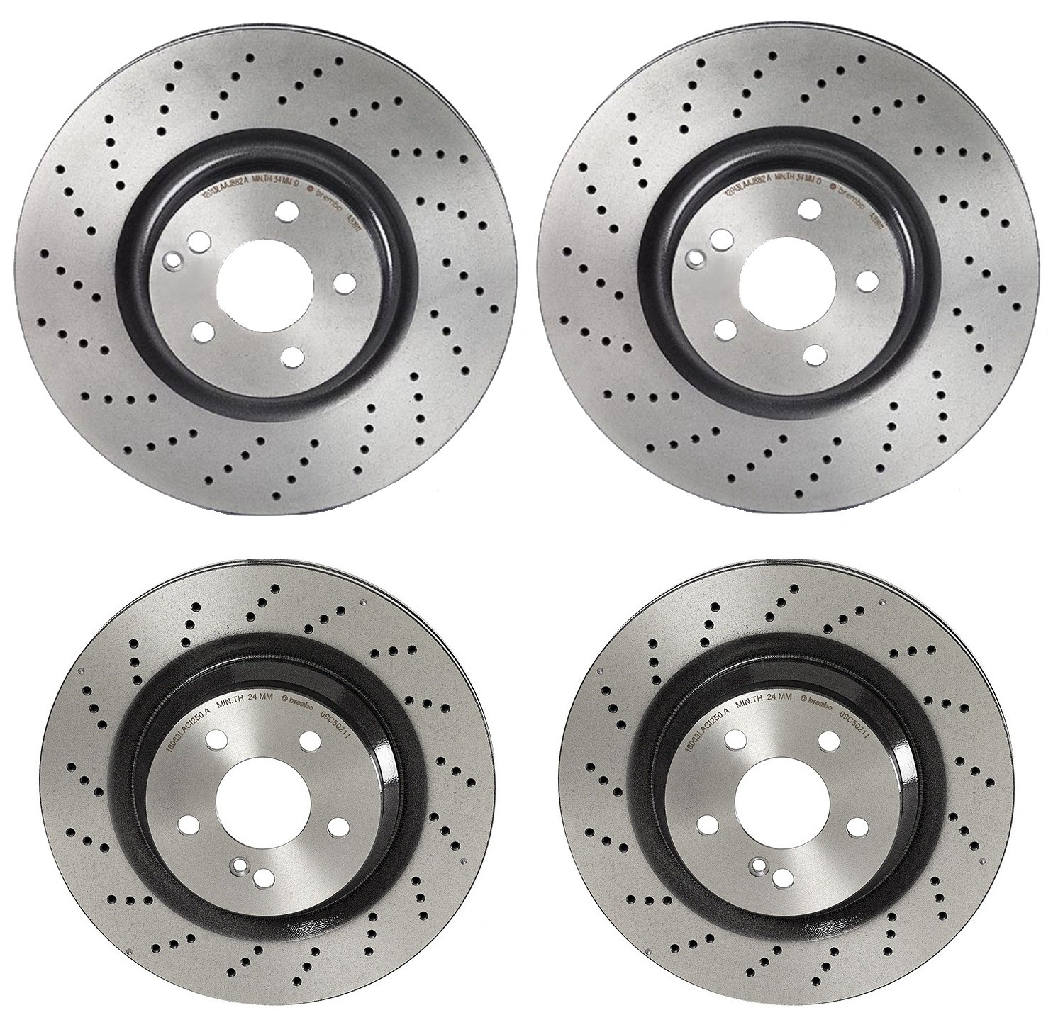Brembo Front & Rear Brake Kit Drilled UV Coated Disc Rotors for MB W211 E55 AMG