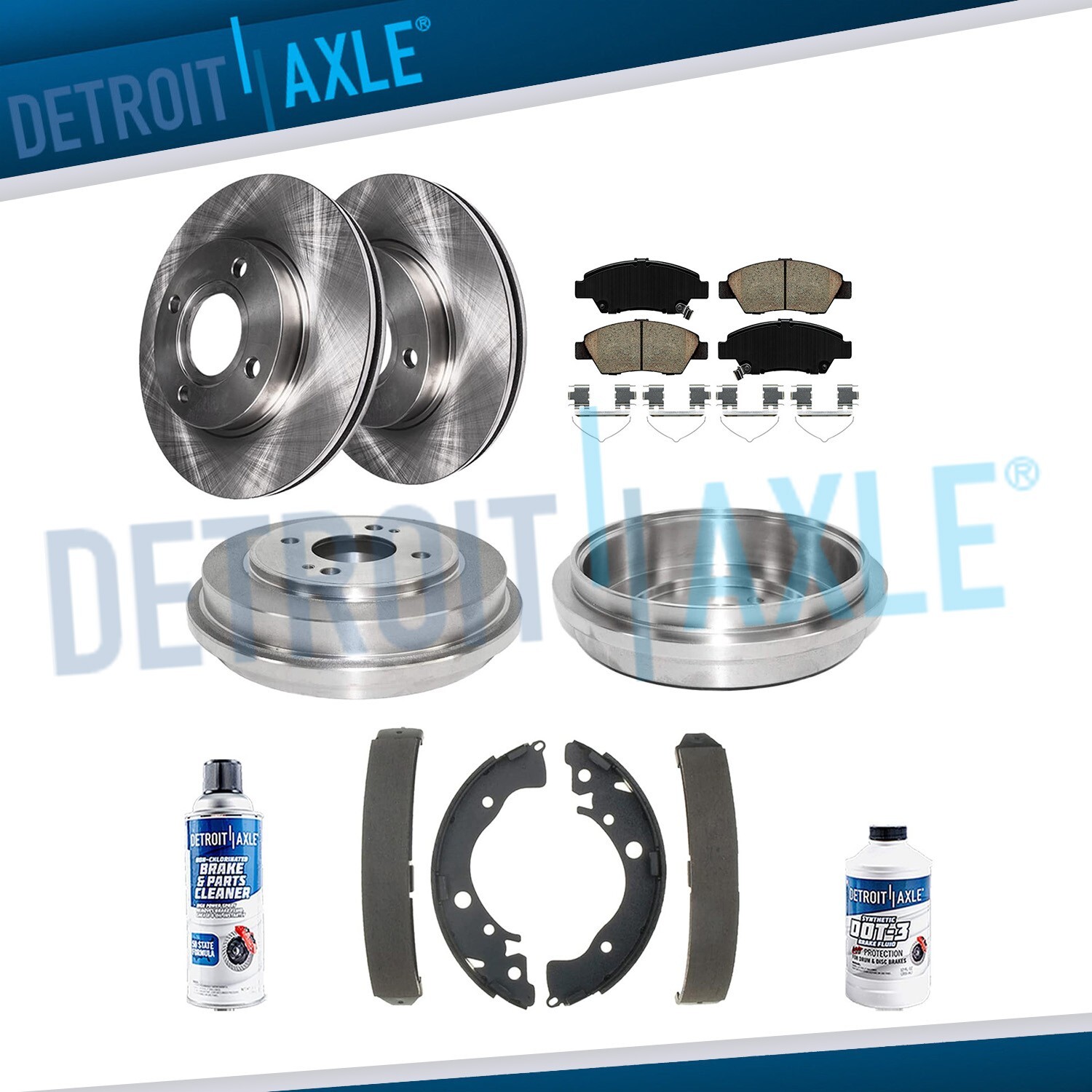 Front Rotors & Ceramic Pads + Rear Brake Drums & Shoes for 2009-2013 Honda Fit