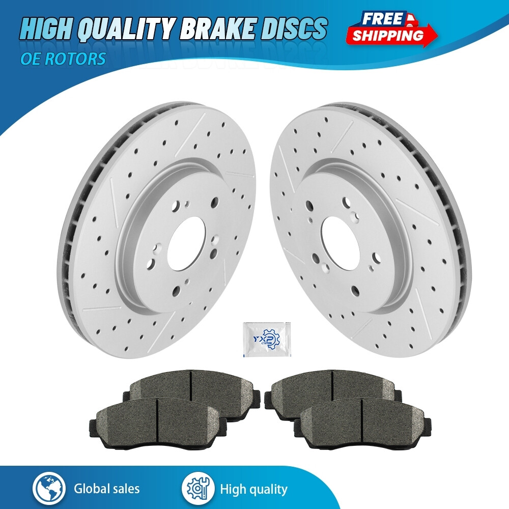 AWD Front Drilled Slotted Rotors & Ceramic Brake Pads for Honda CR-V Crosstour