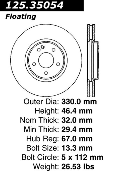 Centric Front Disc Brake Rotor for Crossfire, SLK32 AMG, E430 (125.35054)