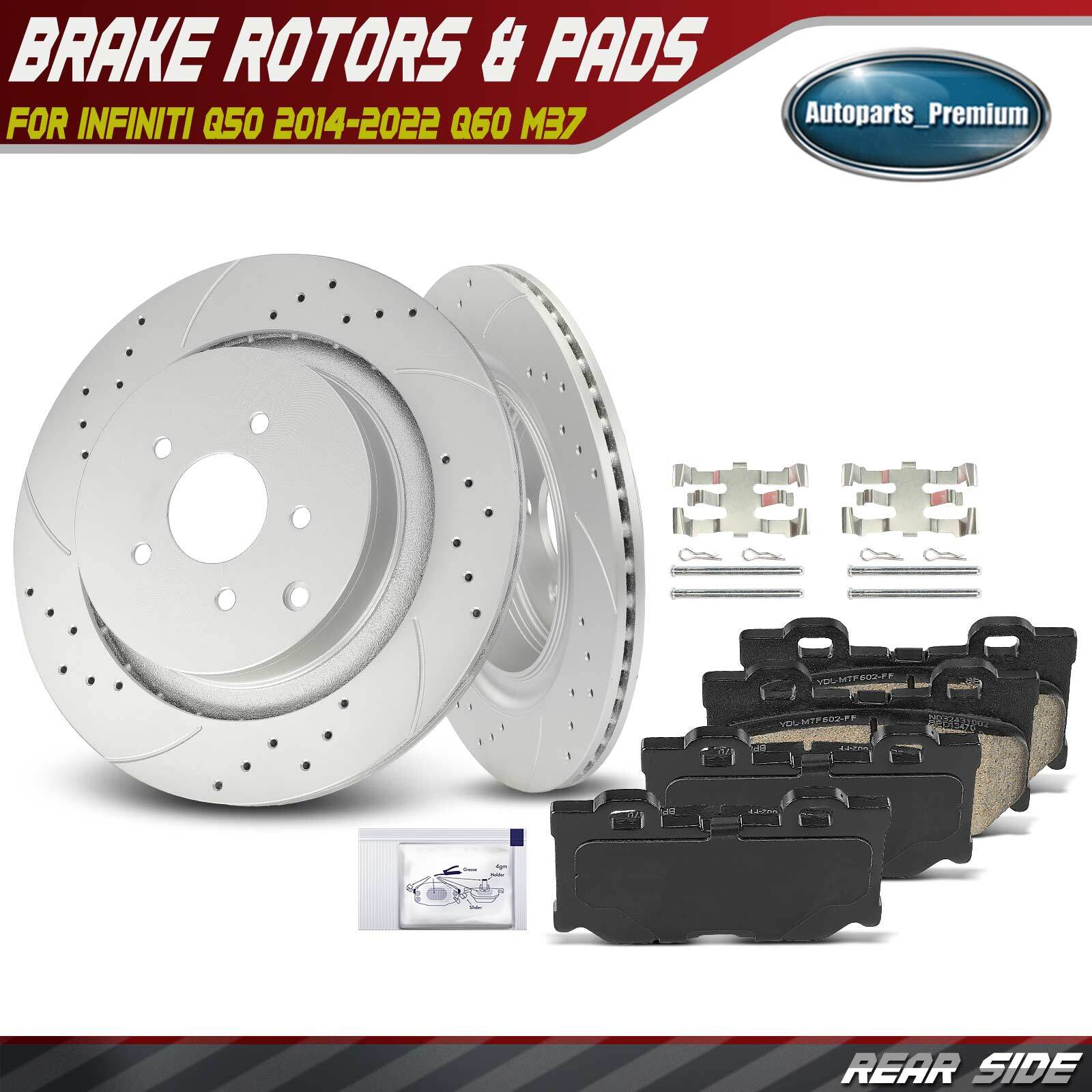 Rear Drilled Brake Rotor & Ceramic Brake Pad for INFINITI Q50 2014-2019 Q60 M37