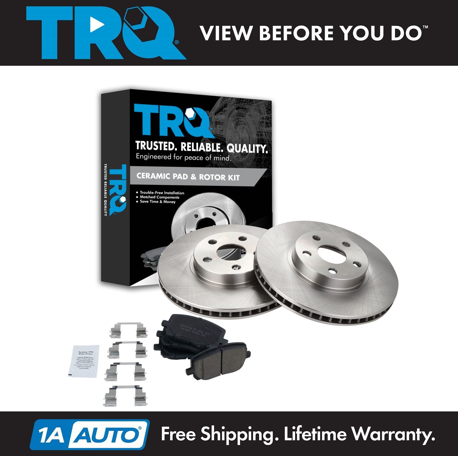 TRQ Front Posi Ceramic Brake Pads & Rotors Kit for Corolla Matrix Vibe