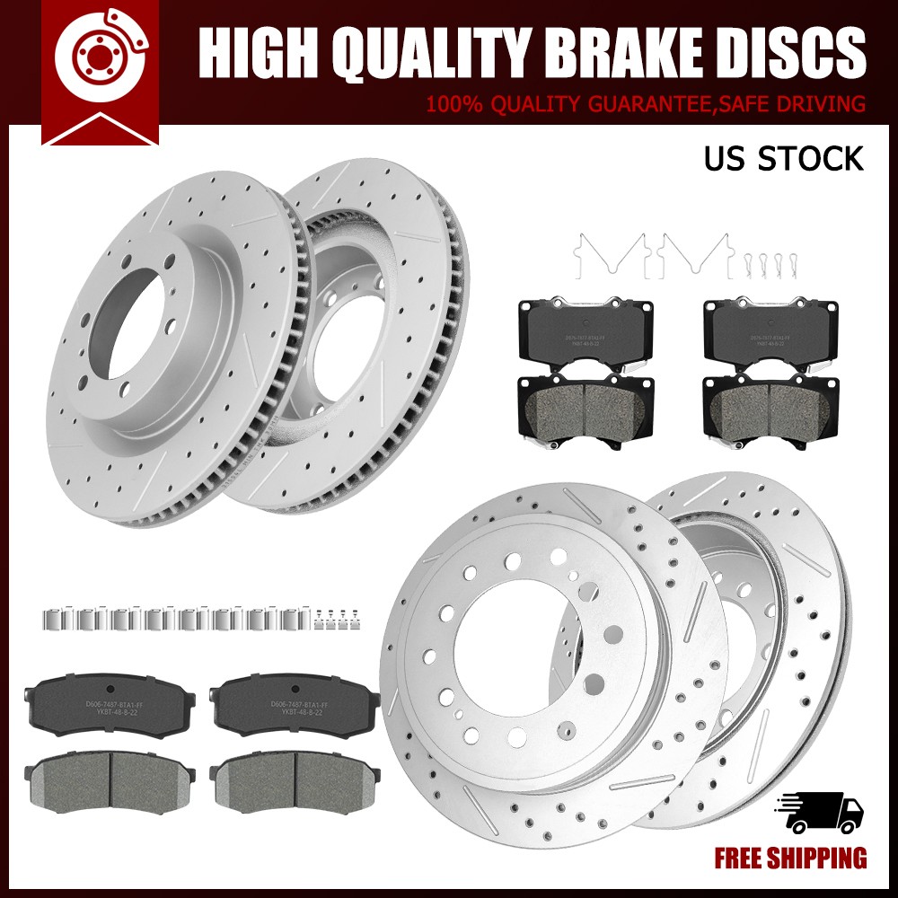 Front & Rear Drilled Rotors+Brake Pads for 2010-2023 Toyota 4Runner Lexus GX460