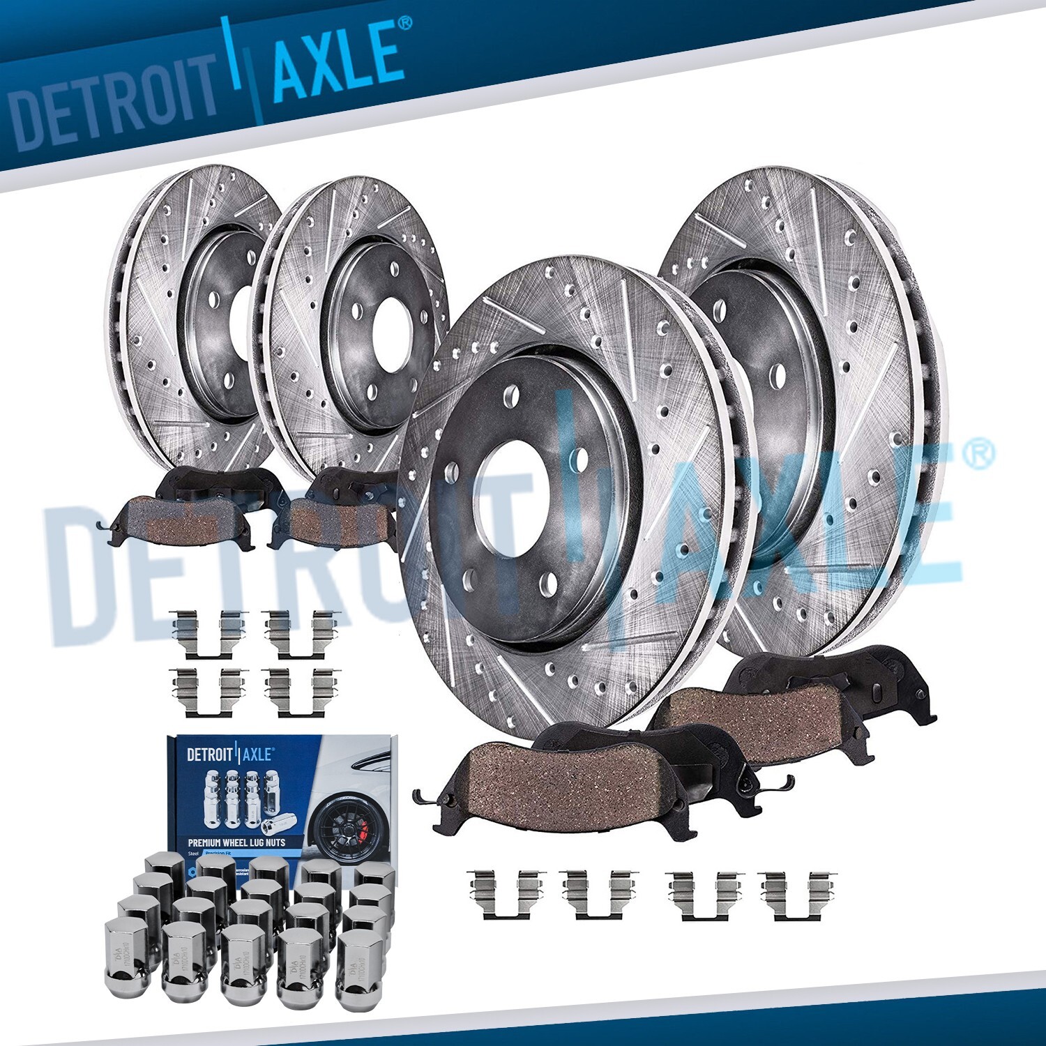 Front Rear Drilled Rotors Brake Pads w/20pc Lugnuts for 2006-2009 Dodge Ram 1500