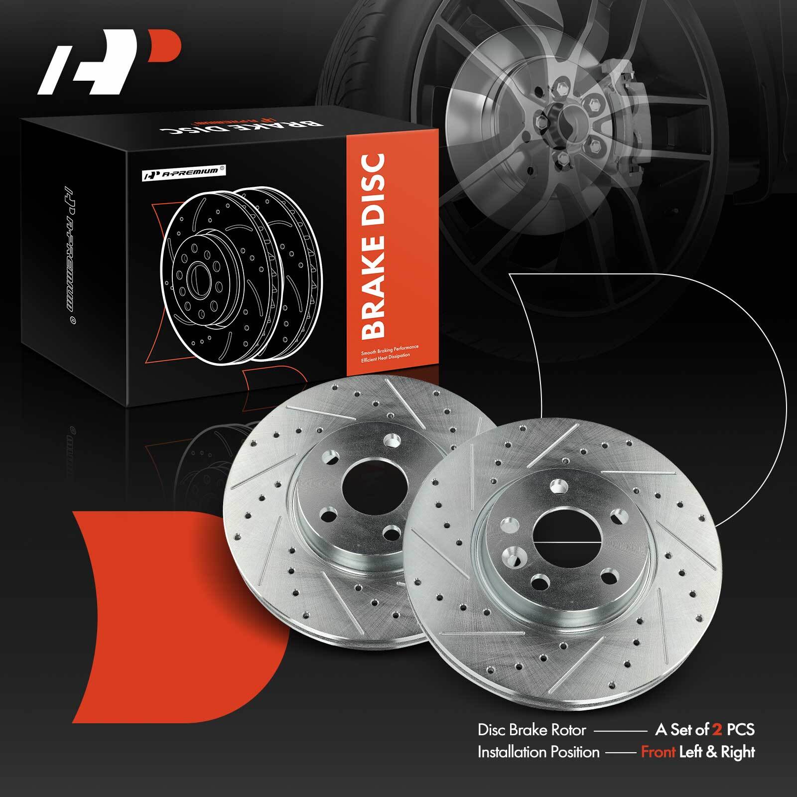 A-Premium Front Side Drilled Brake Rotors for Volvo S60 S80 V60 XC70 Land Rover