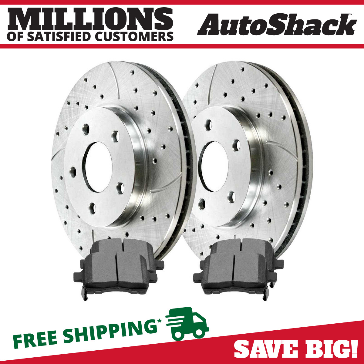 Front Drilled Slotted Brake Rotors Silver & Pads for 2006-2011 Chevy HHR 2.2L