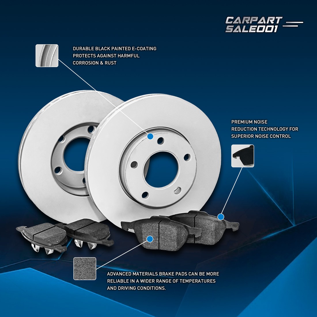 Front Disc Rotors Ceramic Brake Pads for 2010-2016 Renault Koleos 2.5L
