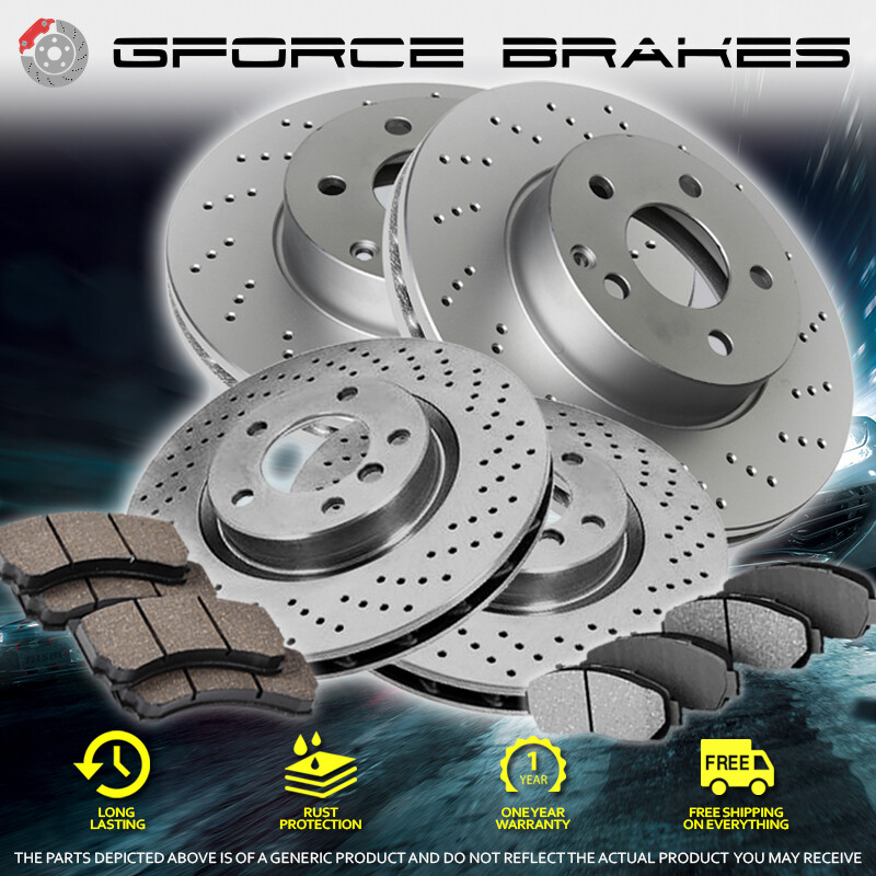 F+R Drill Rotors & Pads for 1991-98 Honda Odyssey, Acura RL, Legend(93-95Sedan)