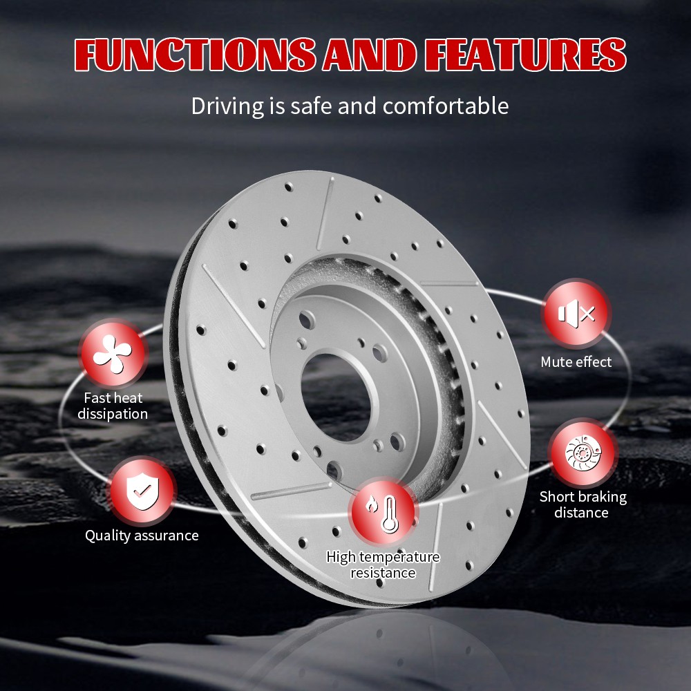 276mm Front Disc Drilled Brake Rotors for 2008 2009 2010 2011 Ford Focus 2.0L