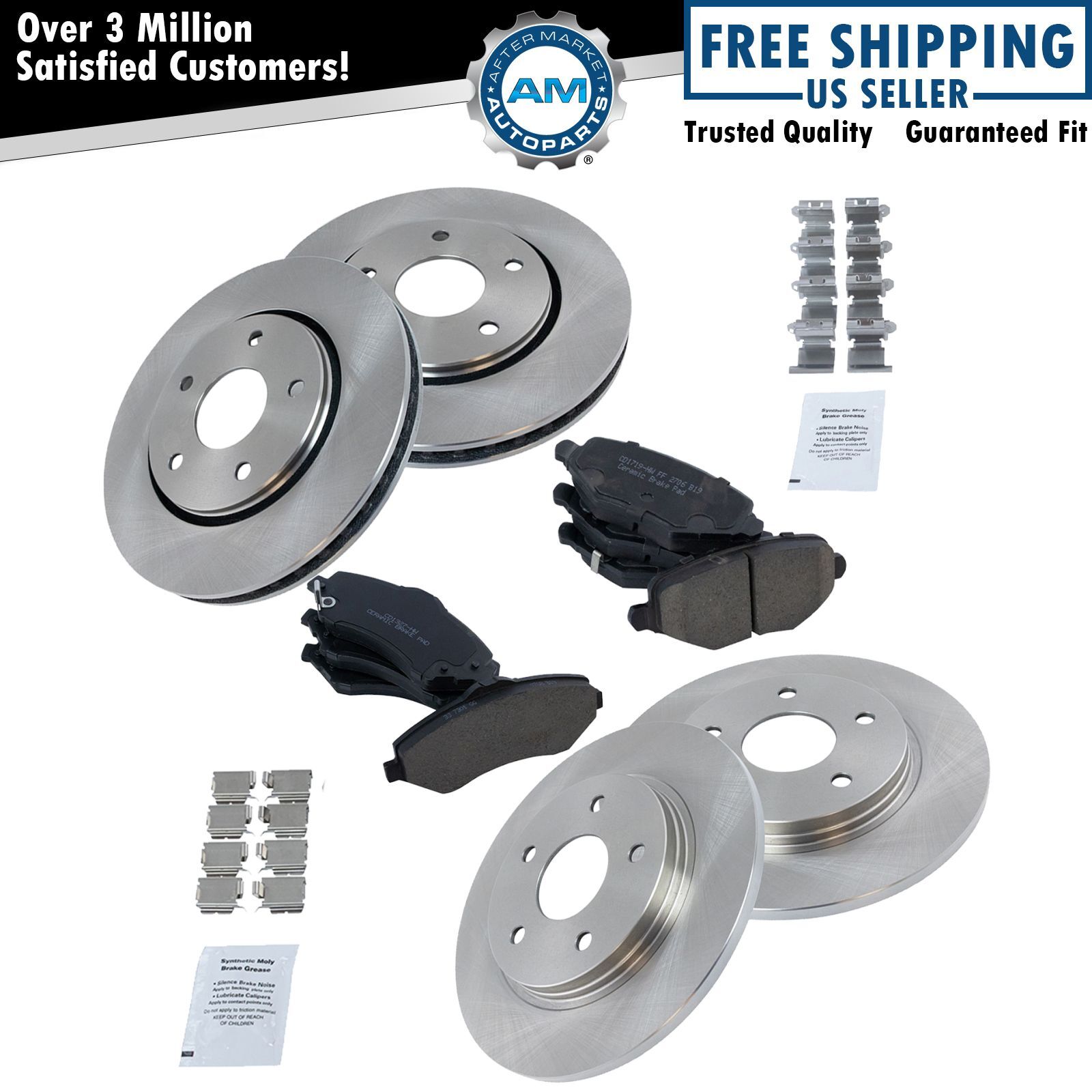 Front & Rear Posi Ceramic Disc Brake Pad & Rotor Kit for Chrysler Dodge Ram