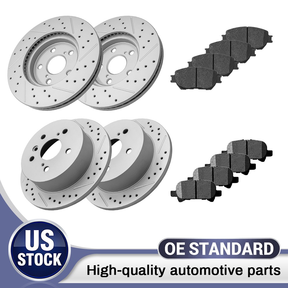 Front Rear Drilled DISC Brake Rotors Ceramic Pads Kit for 2002-2004 Toyota Camry