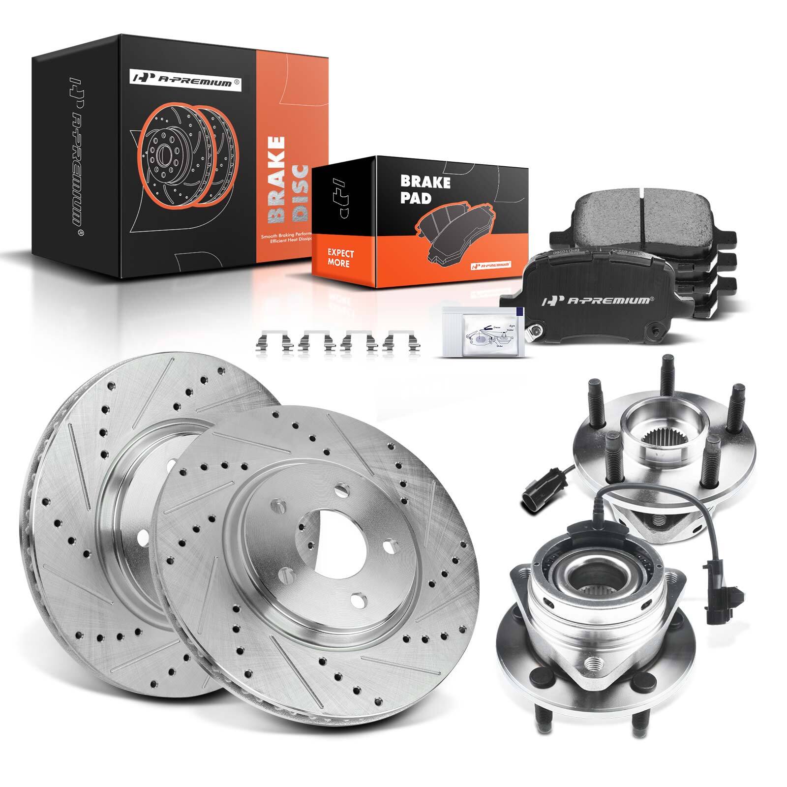 A-Premium Front Drilled Brake Rotors & Pad Hub Bearing for Pontiac G6 Chevy HHR