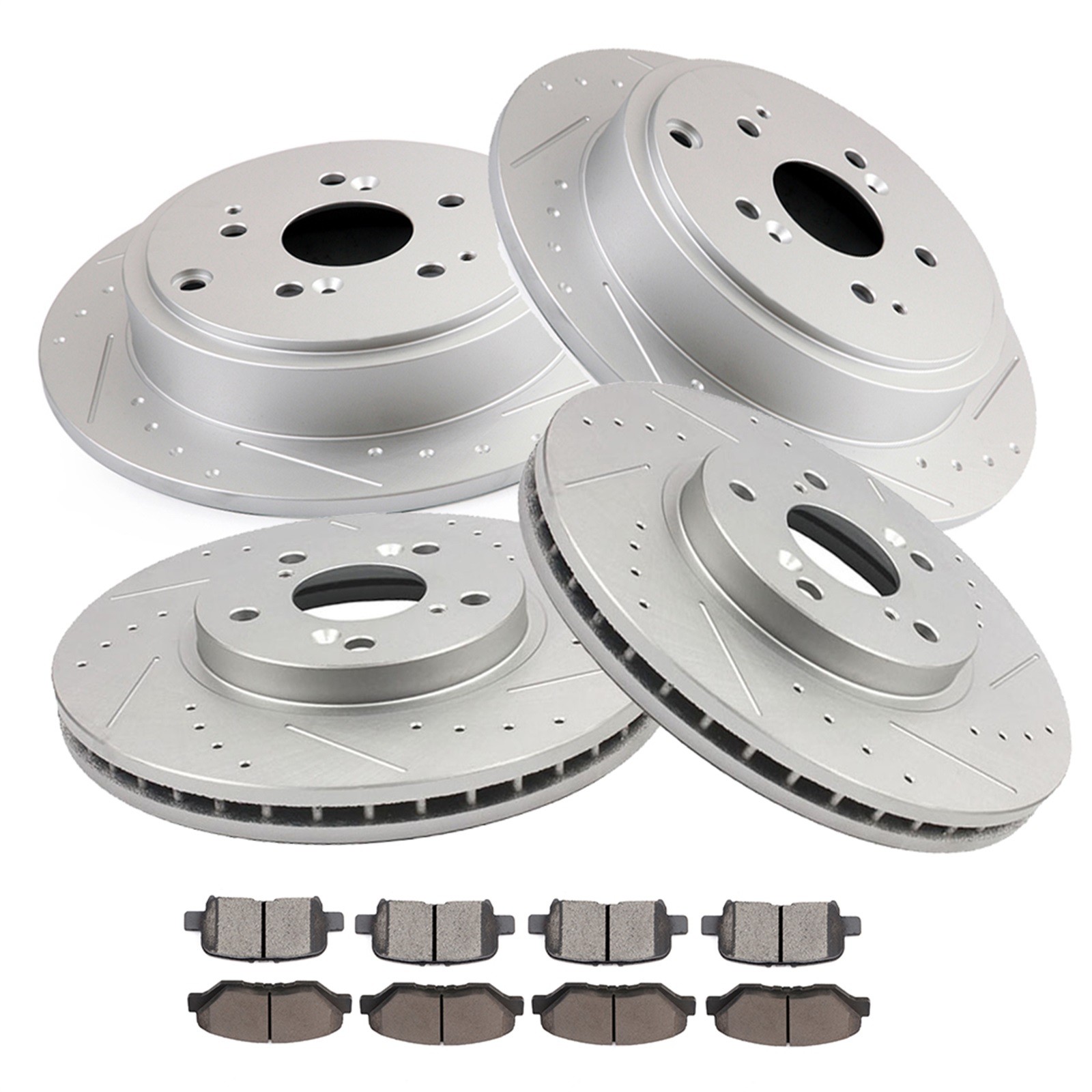 Ceramic Brake Pads And Drilled Rotors Front & Rear For 2003 – 2008 Honda Pilot