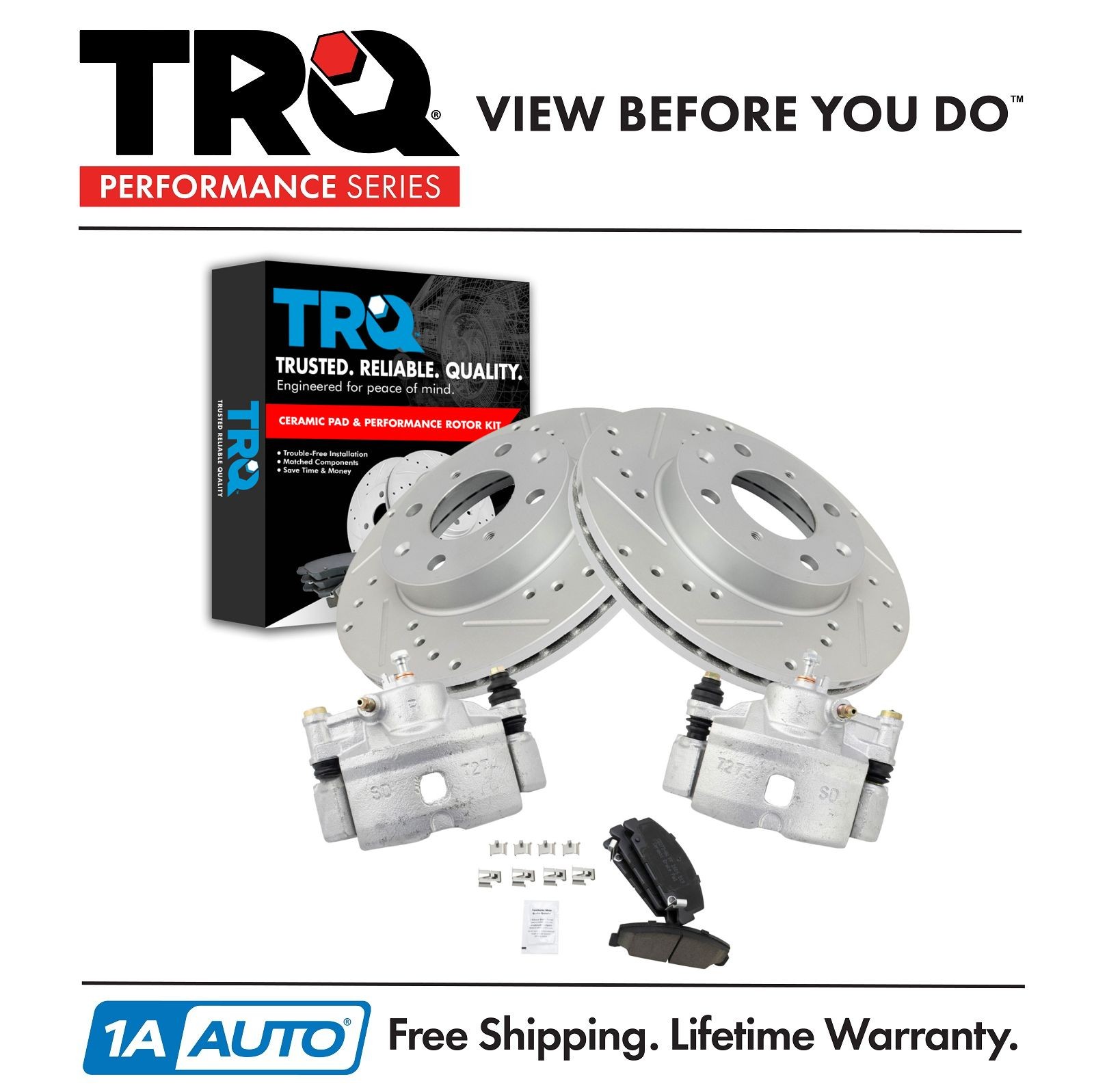 TRQ Front Ceramic Pads Performance Rotors & Caliper Kit for Honda Civic New