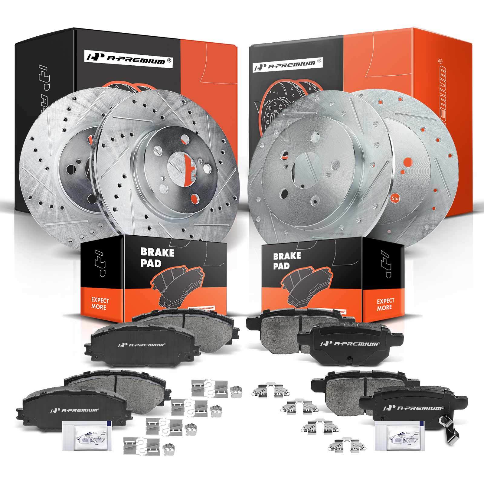 Front & Rear Drilled Rotors & Ceramic Brake Pads for Toyota Corolla Pontiac Vibe