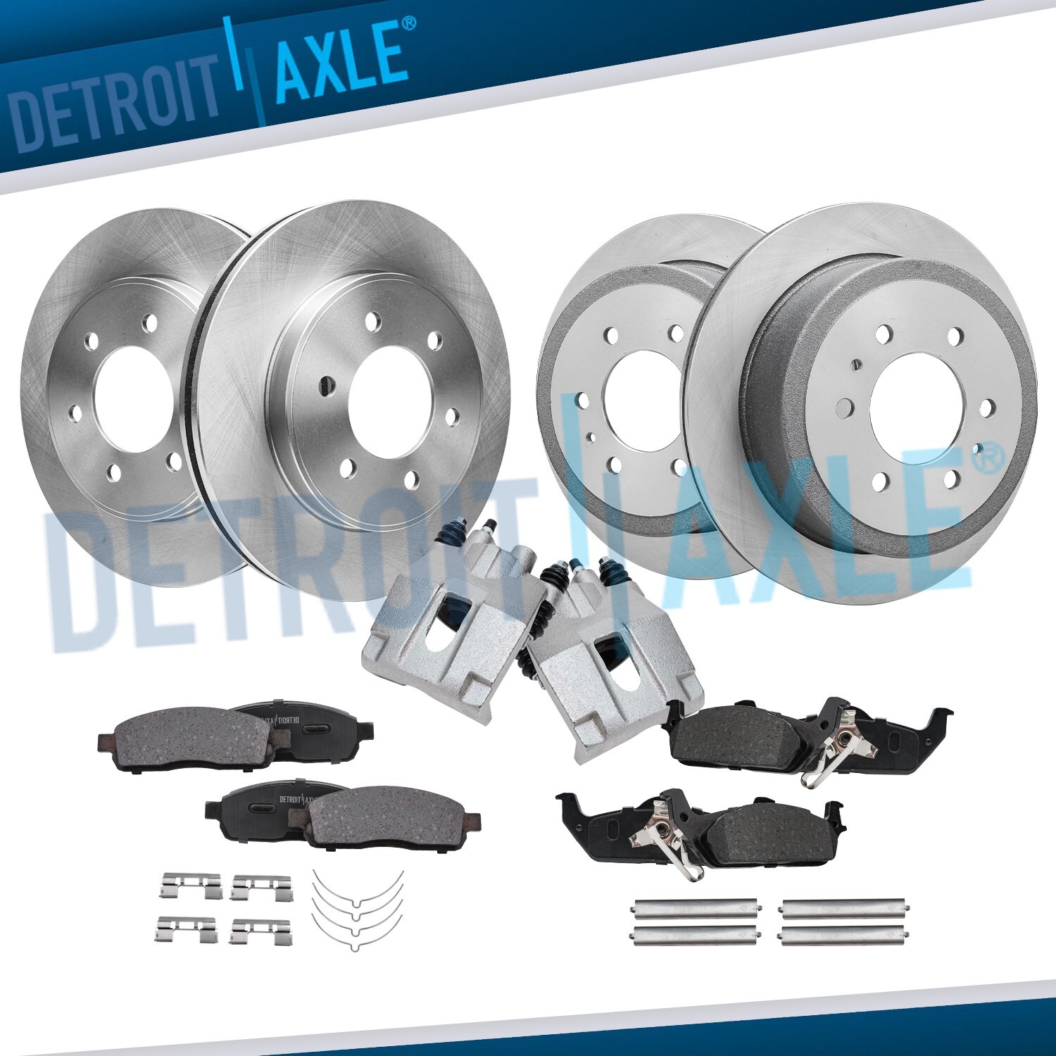 4WD Front & Rear Rotors Brake Pads + Rear Calipers for 04-08 Ford F-150 Mark LT