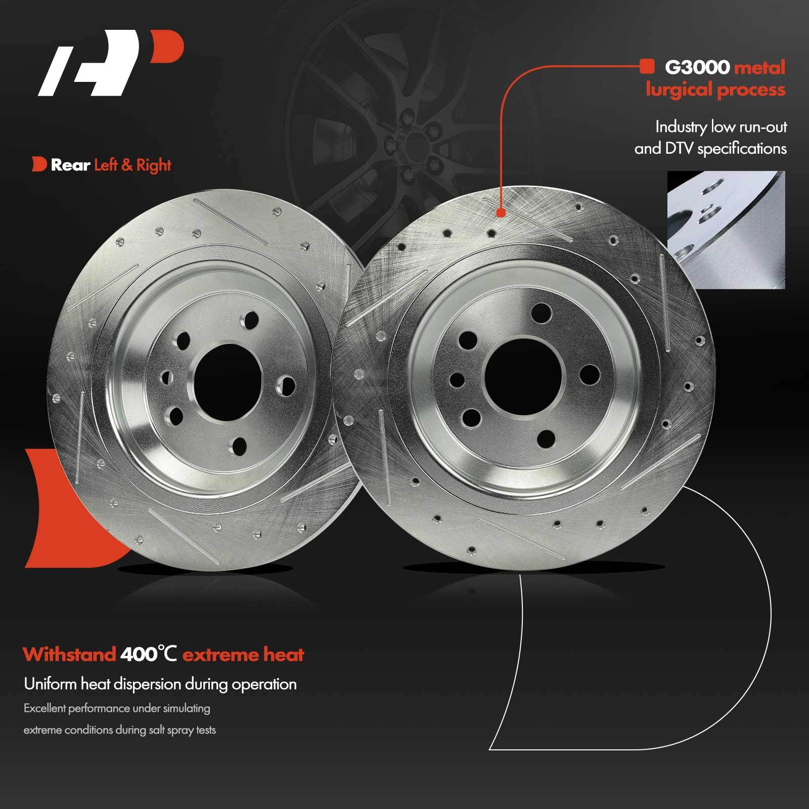 2x Rear Driver & Passenger Side Drilled Brake Rotors for Volvo S60 S80 V60 XC70