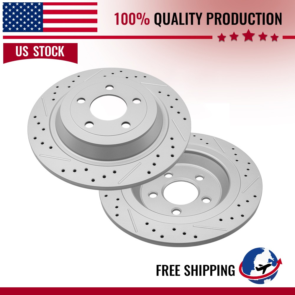 12.60 inch Rear Drilled Slot Disc Brake Rotors Kit for Ford Mustang 2015-2023