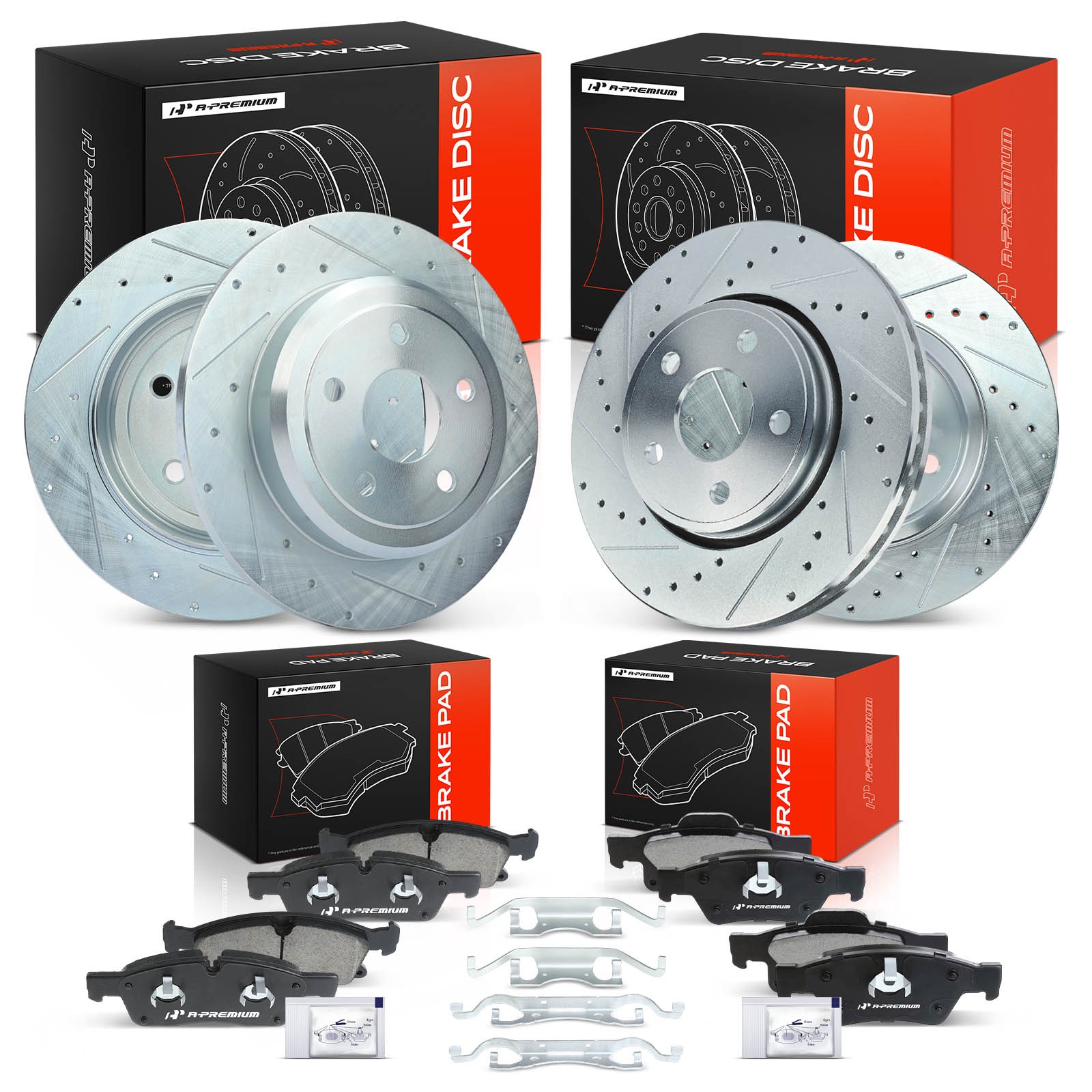 A-Premium Front & Rear Drilled Rotor & Ceramic Pad for Jeep Grand Cherokee Dodge