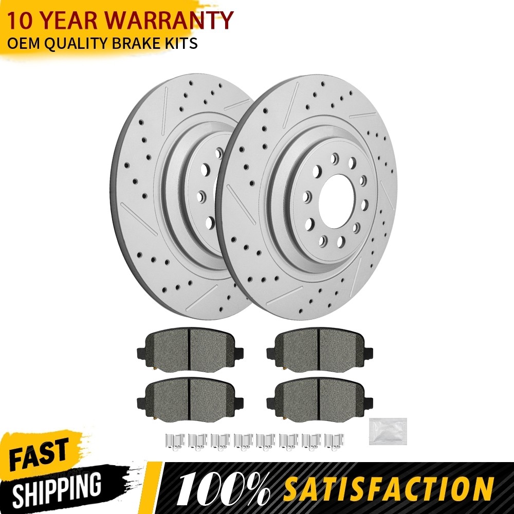 Rear Drilled Disc Rotors Brake Pads For Jeep Cherokee 14-22 Dual Piston Calipers
