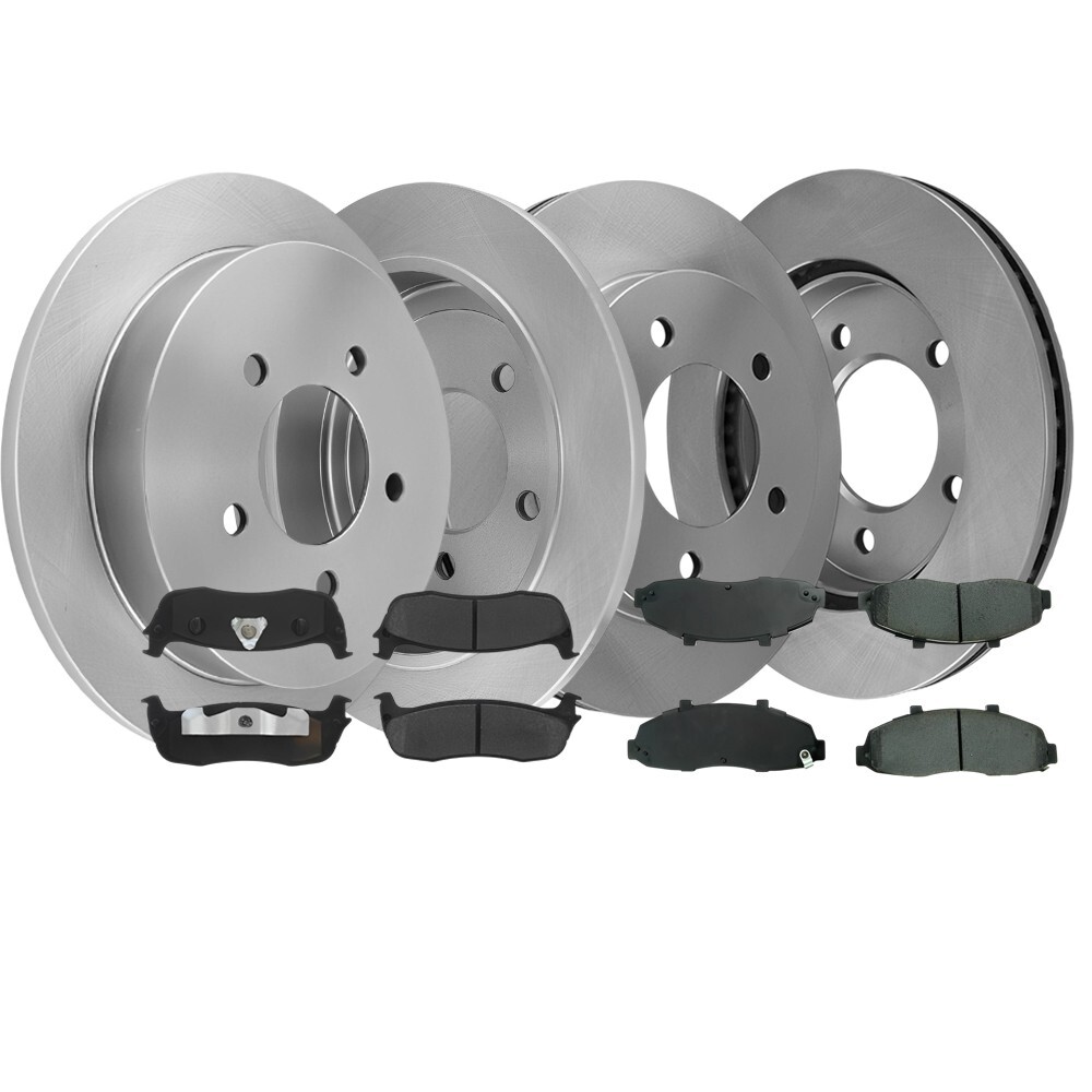 Front Vented & Rear Solid Brake Rotors With Pads For Ford F-150 03-00