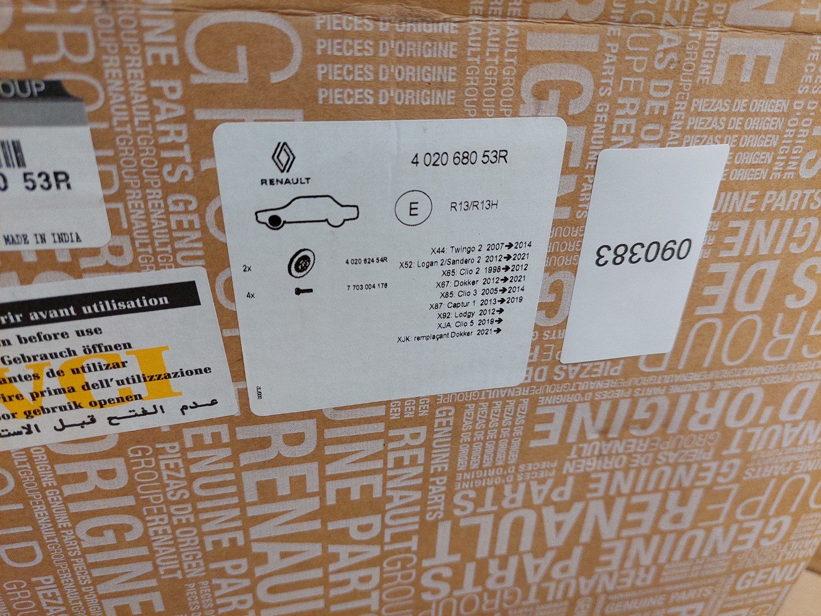 Renault Captur Front Brake Disc Set 280mm 402068053R Dokker 13-19 Genuine