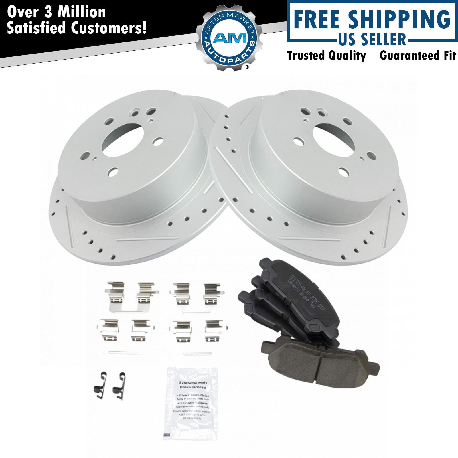 Performance Drilled & Slotted Brake Rotor & Ceramic Pad Rear Set for Highlander
