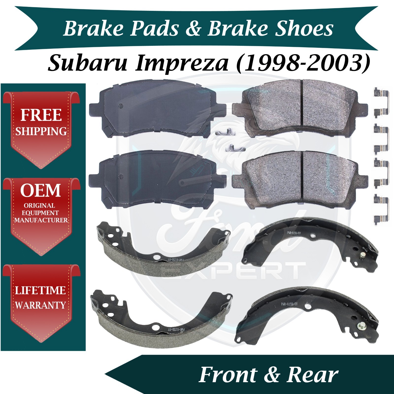 Premium OE Front Pads & Rear Shoes For 1998-2003 Subaru Impreza 10 Year Warranty