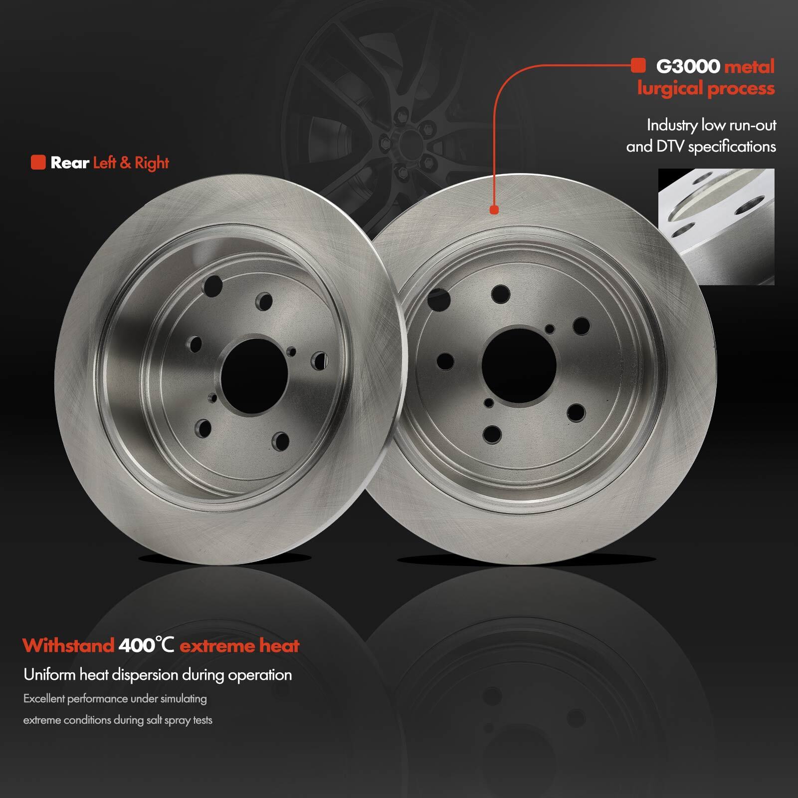 Rear Left & Right Disc Brake Rotors & Ceramic Brake Pad for Subaru WRX 2015-2021