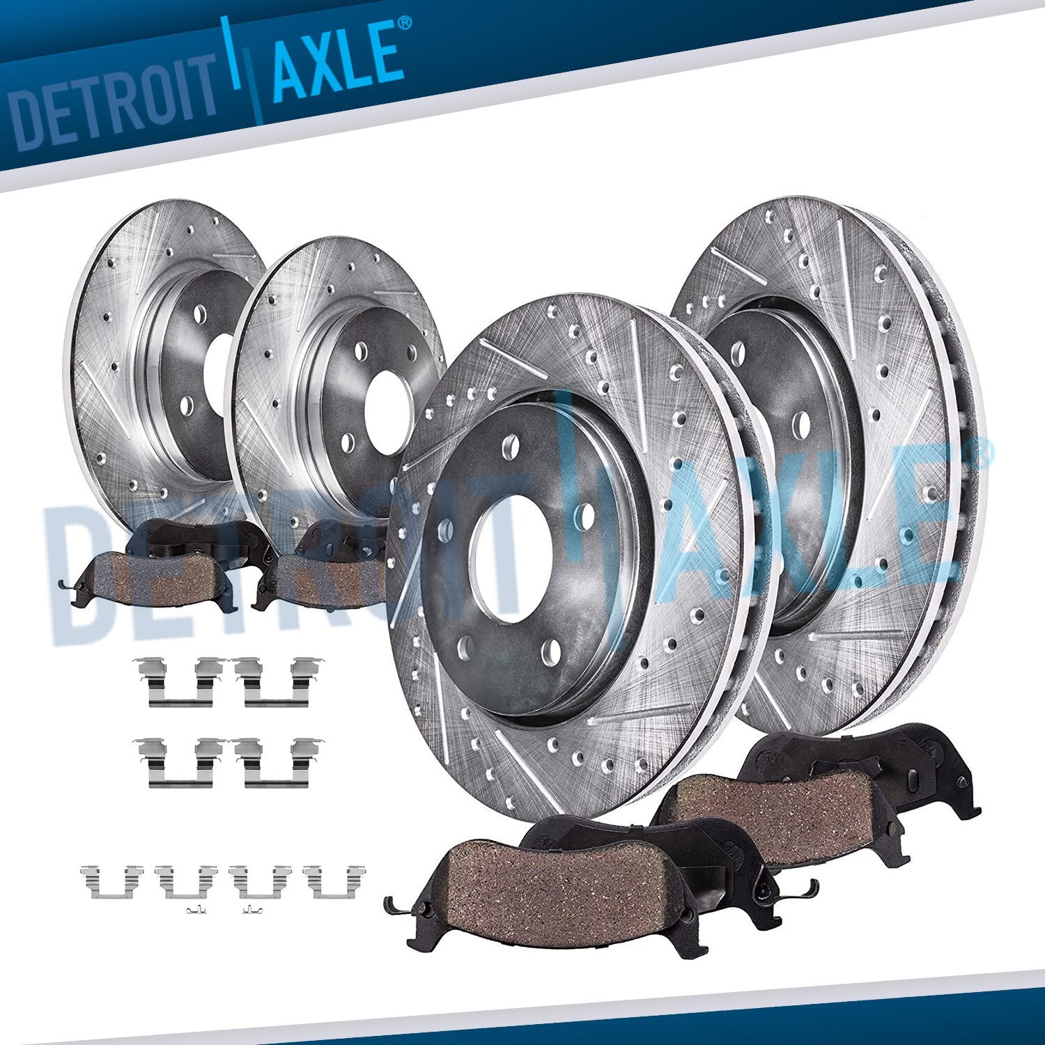 Front Rear Drilled and Slotted Brake Rotors Ceramic Brake Pads for Chevy Malibu