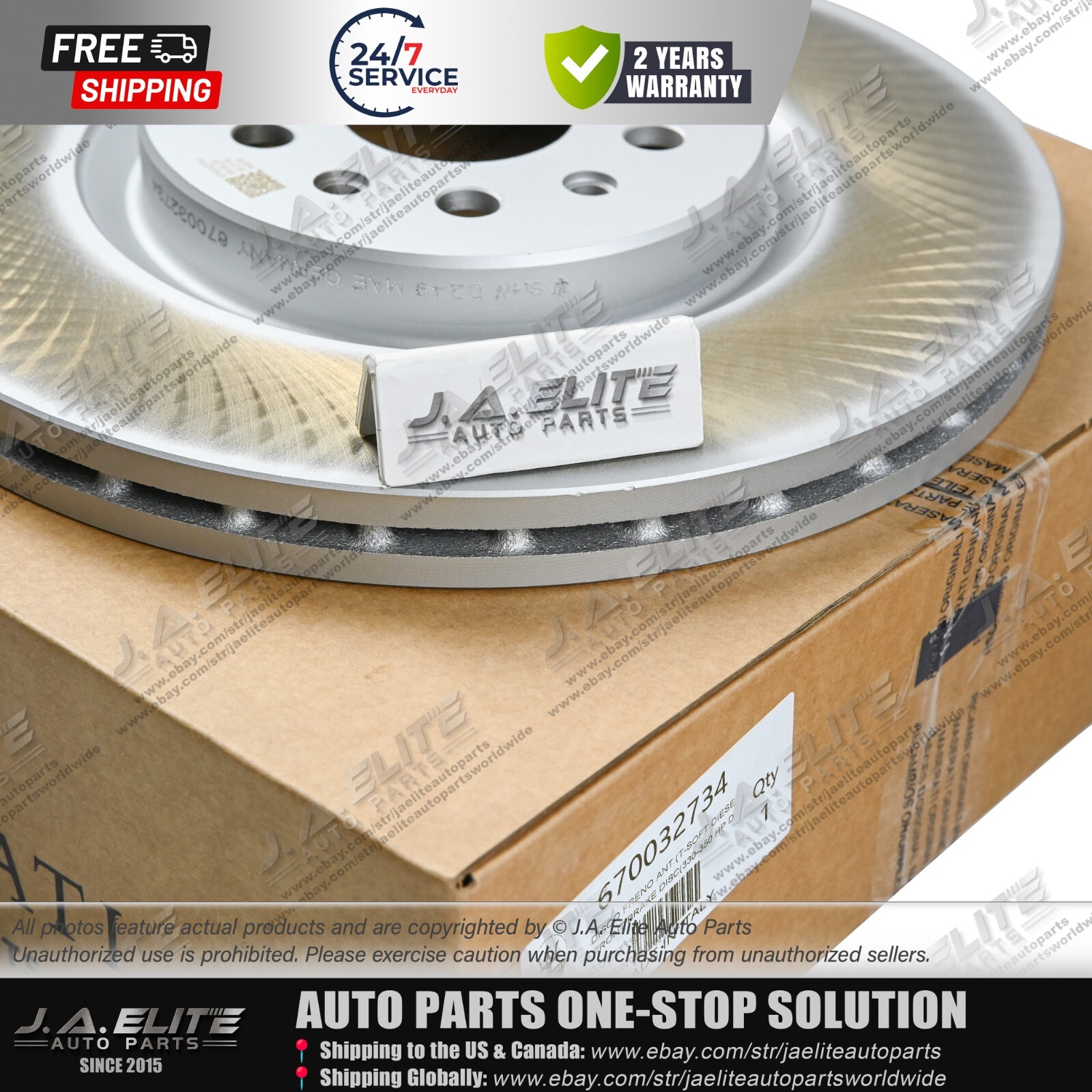 2pcs Front Brake Rotor Without Holes fit Maserati Ghibli Quattroporte, 670032734