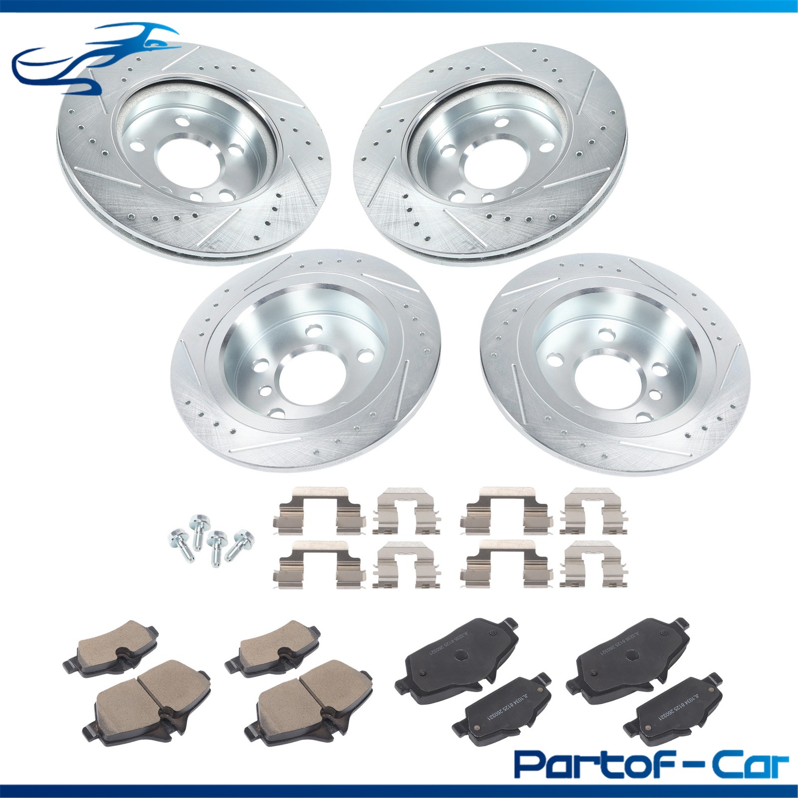 Front & Rear Drilled Brake Rotor & Brake Pads For Mini Cooper F56/F57 2015-16