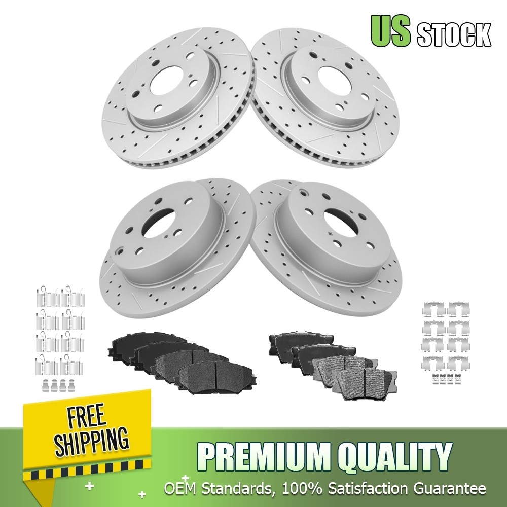 Front and Rear Drilled Rotors Brake Pads for 2006-2018 Toyota Rav4