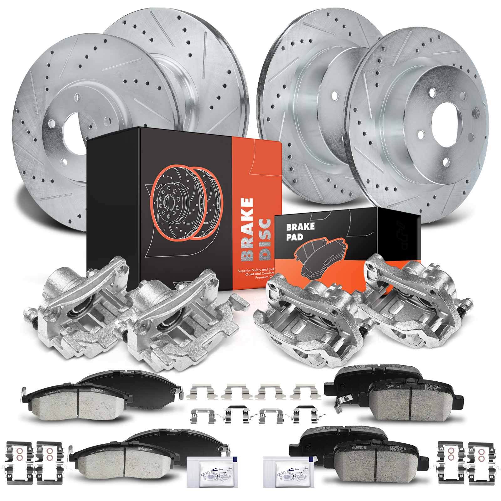 Front & Rear Drilled Rotors & Brake Pad + Brake Caliper for INFINITI QX50 EX35