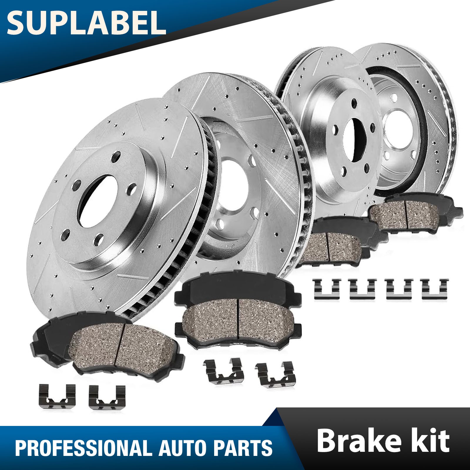 Front Rear Drilled Rotors Brake Pads for 08-16 Mitsubishi Lancer Sedan 2.0L 2.4L