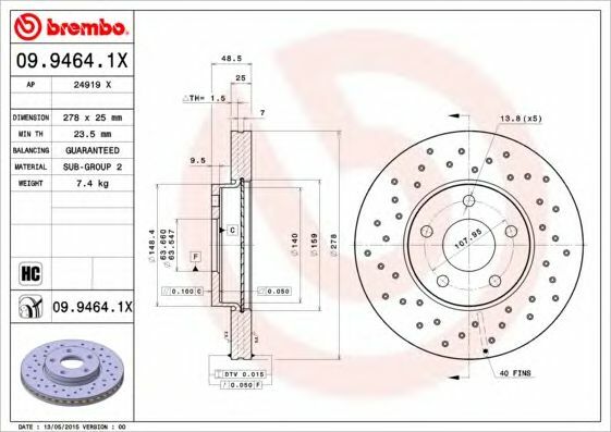 BREMBO XTRA Drilled Front BRAKE DISCS + BRAKE PADS for VOLVO C30 1.6 2006-2012