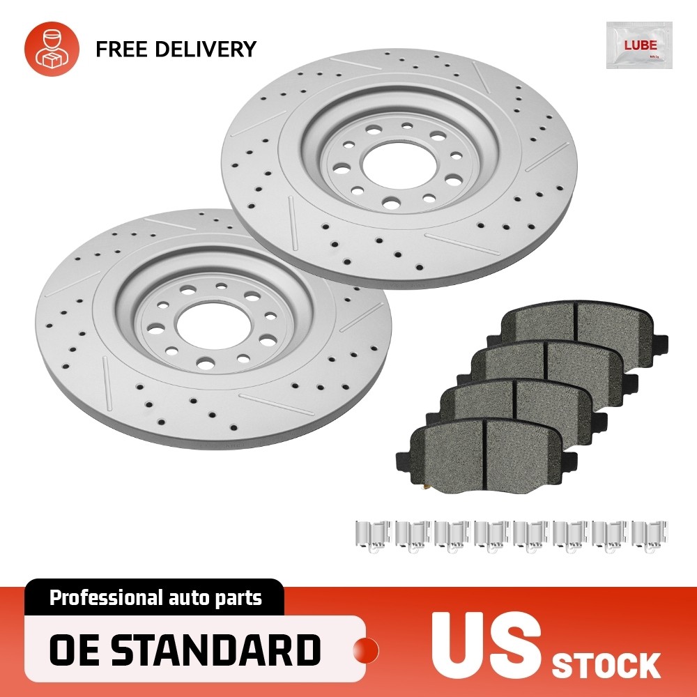 Rear Drilled Rotors & Brake Pads for Jeep Cherokee W/2 Piston Calipers 2014-2022