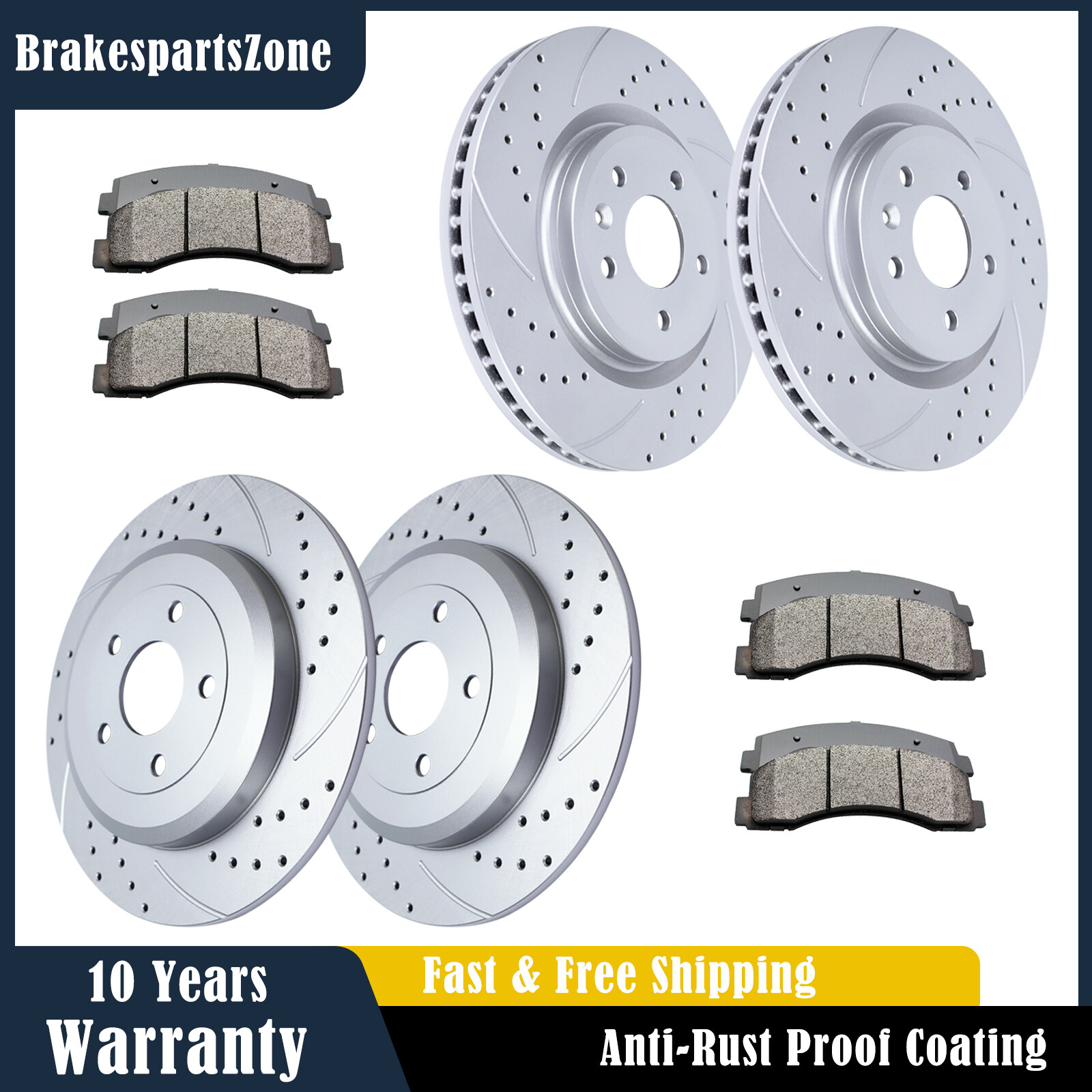 Front & Rear Brake Rotors Pads fit for Ford Explorer Lincoln MKT Slotted Drilled