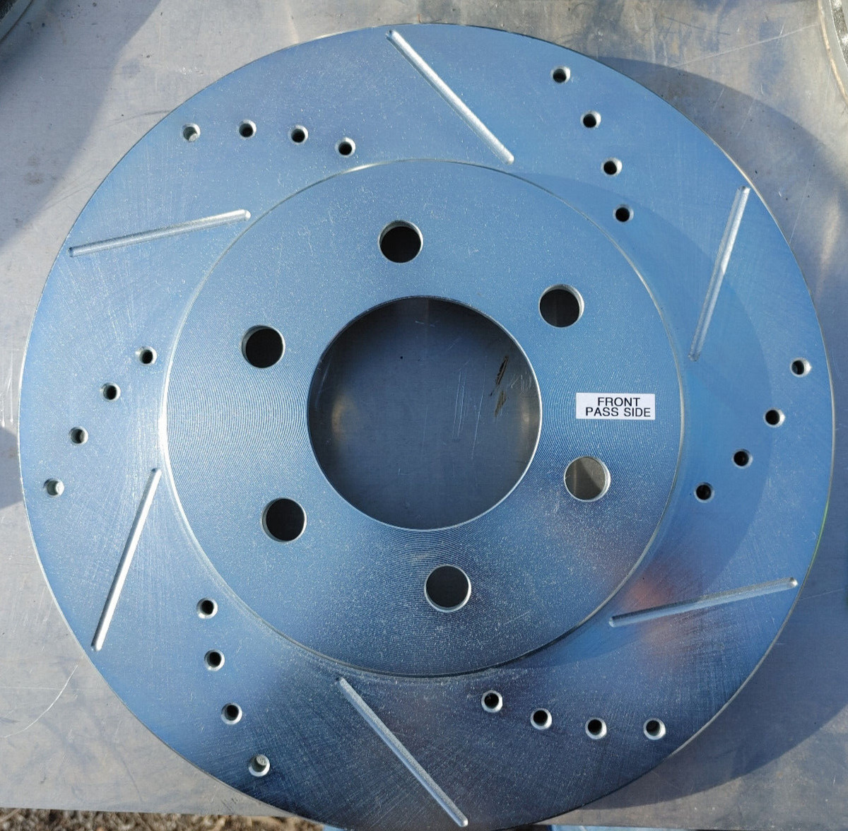 (1) Front Passenger Side Drilled, Slotted and Zinc Plated Brake Rotor (G8BG)