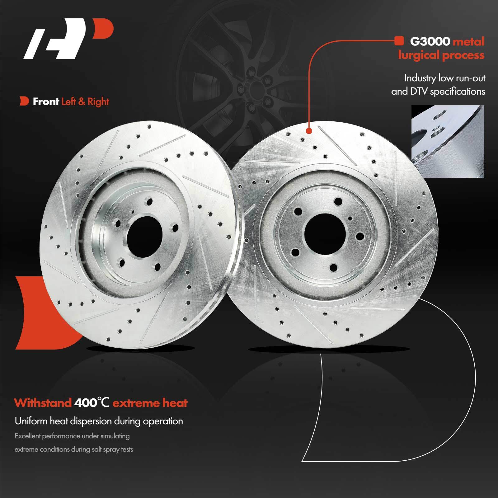 A-Premium Front & Rear Drilled Brake Rotors & Ceramic Pads for INFINITI Q50 Q60
