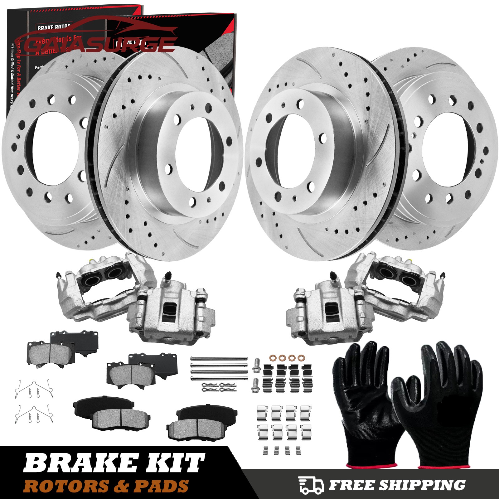 Front Rear Disc Rotors Pads Caliper for 2003-2008 2009 Toyota FJ Cruiser 4Runner
