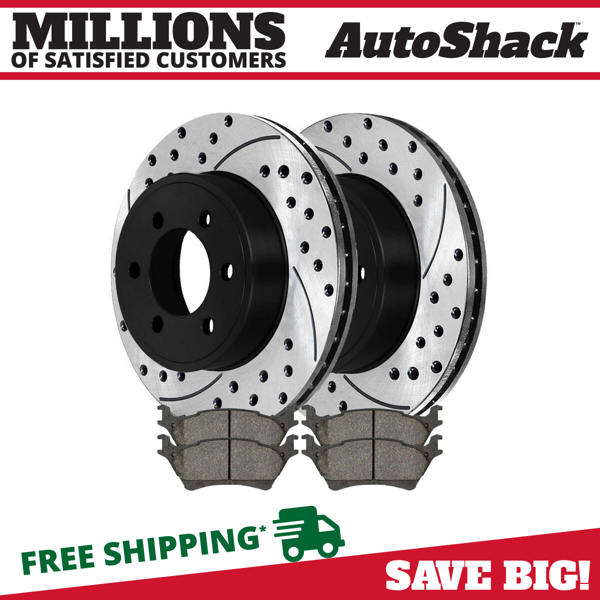Rear Drilled Slotted Brake Rotors Black & Pads for 2012-2018 Ford F-150 3.5L V6