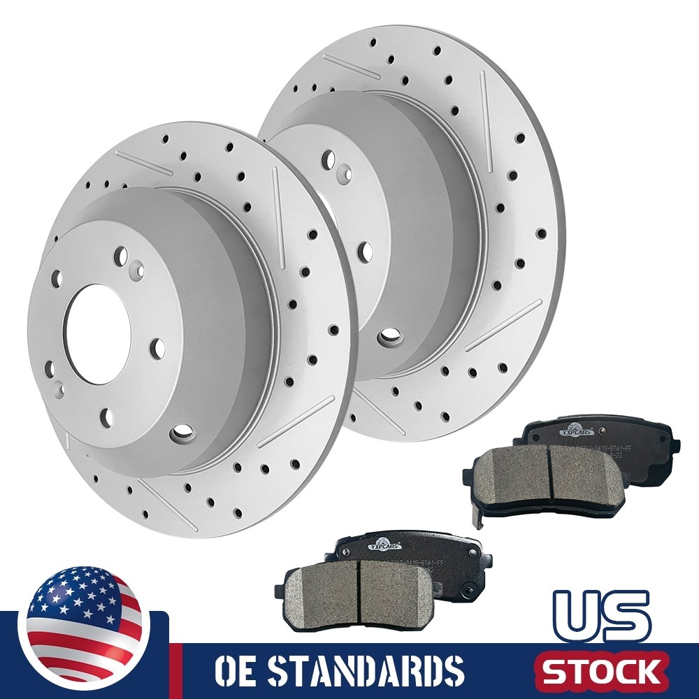 302mm For 2015 – 2020 Kia Sedona Rear Drilled Disc Rotors Ceramic Brake Pads